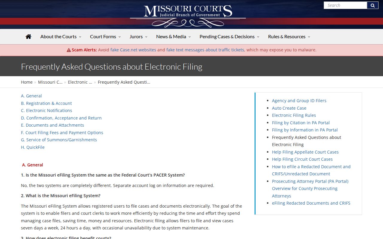 Lucerne court docket access context from Missouri eFiling information