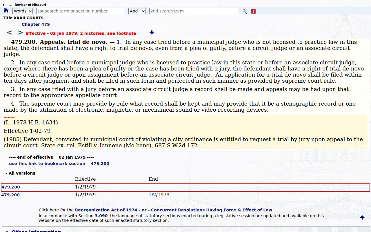 Powersville court docket municipal judgment record under RSMo 479.200