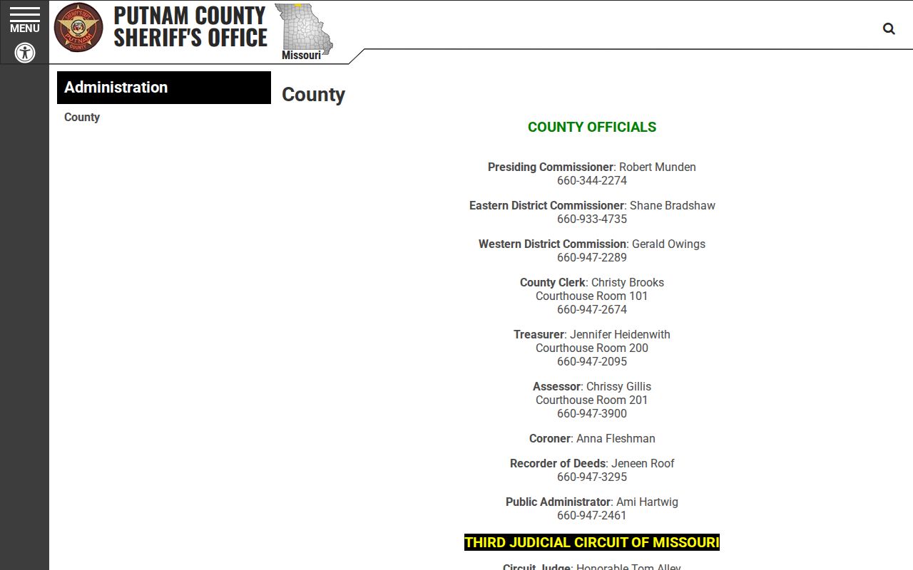 Putnam County court docket courthouse and public-office directory context