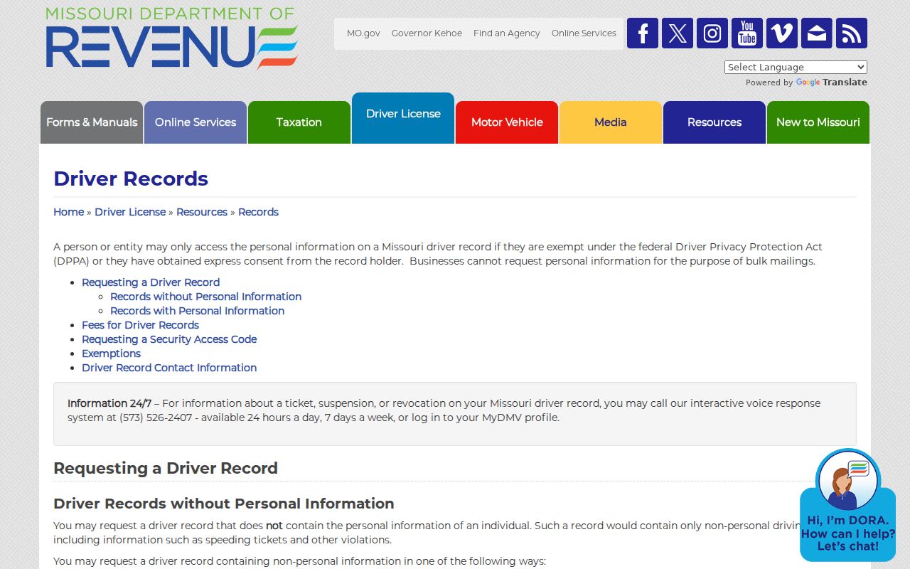Putnam County traffic court records and separate Missouri DOR record guidance