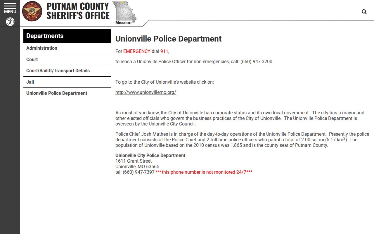 Unionville court docket record routing through the Unionville Police public-office page