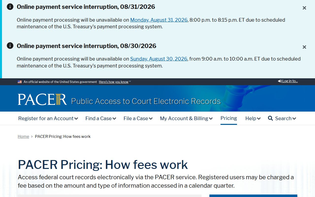 Worthington court docket federal access context from PACER pricing
